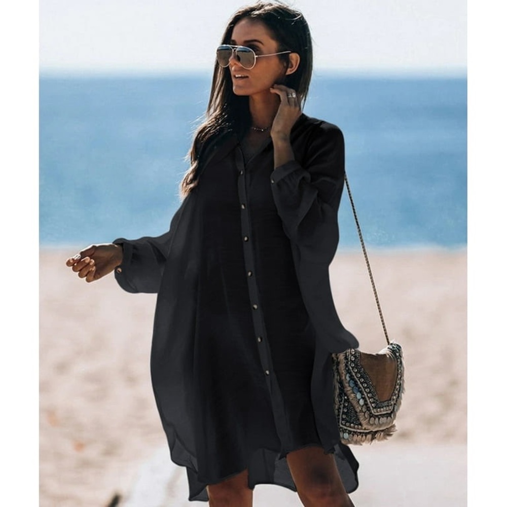 NWOT Bsubseach Bathing Suit Cover up Long Sleeve Beach Shirt Sun Dress